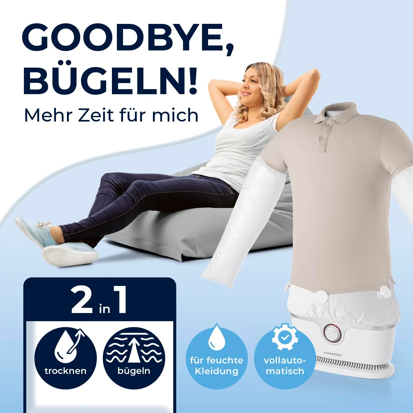 CLEANmaxx automatischer Hemdenbügler | Bügler für Hemden, Blusen & Hosen, schonender als Wäschetrockner und Bügeleisen | Trocknen und in Minuten knitterfrei [weiss] - Image 3