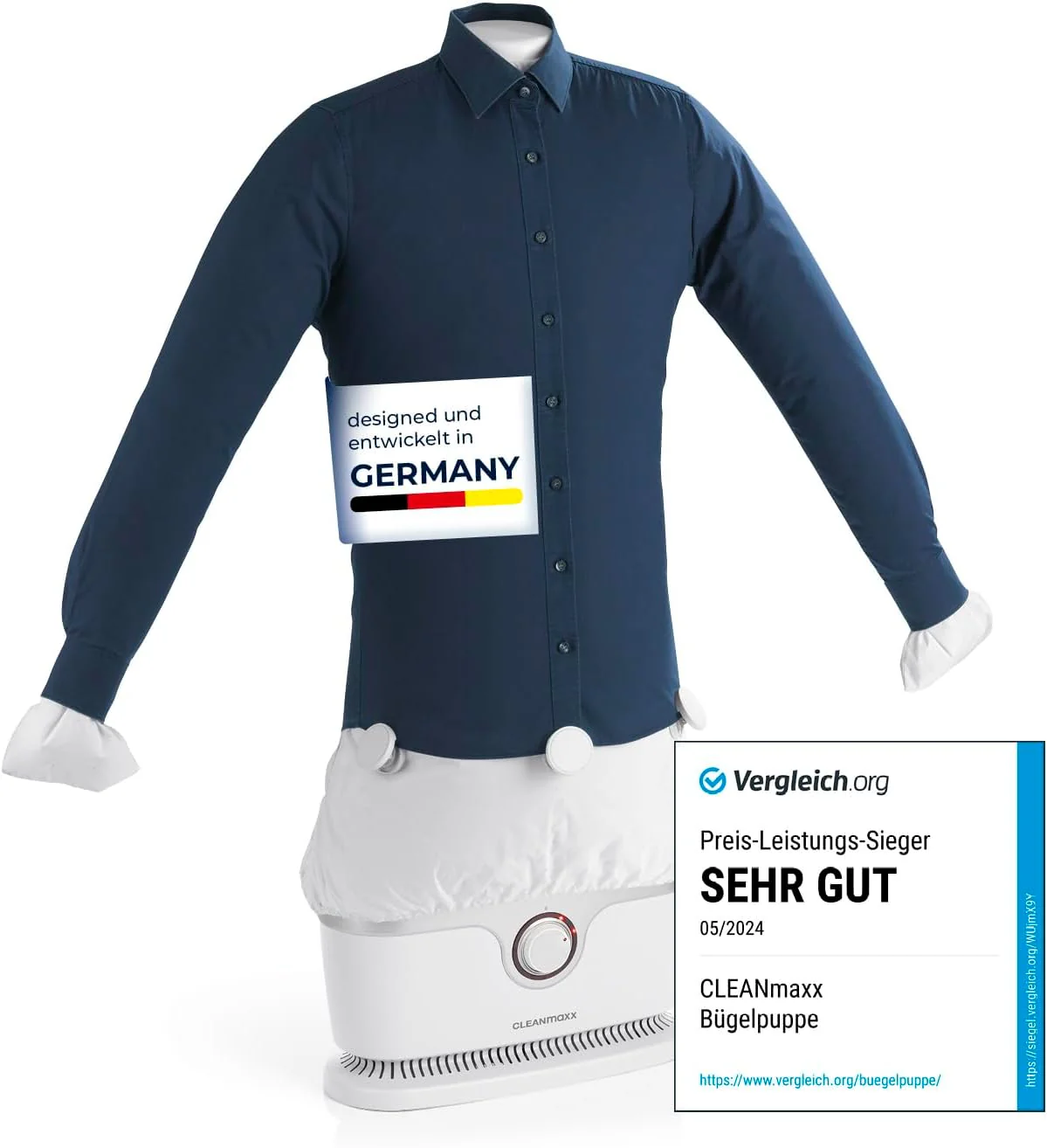 CLEANmaxx automatischer Hemdenbügler | Bügler für Hemden, Blusen & Hosen, schonender als Wäschetrockner und Bügeleisen | Trocknen und in Minuten knitterfrei [weiss] - Image 6