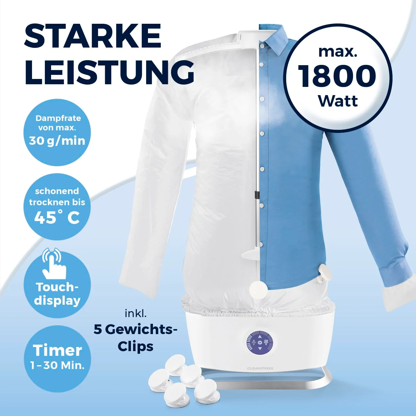 CLEANmaxx automatischer Hemdenbügler mit Dampffunktion inklusive Hosenaufsatz | Innovativer Bügler für Hemden & Blusen, Bügelautomat | Schonender als Wäschetrockner und Bügeleisen - Image 13