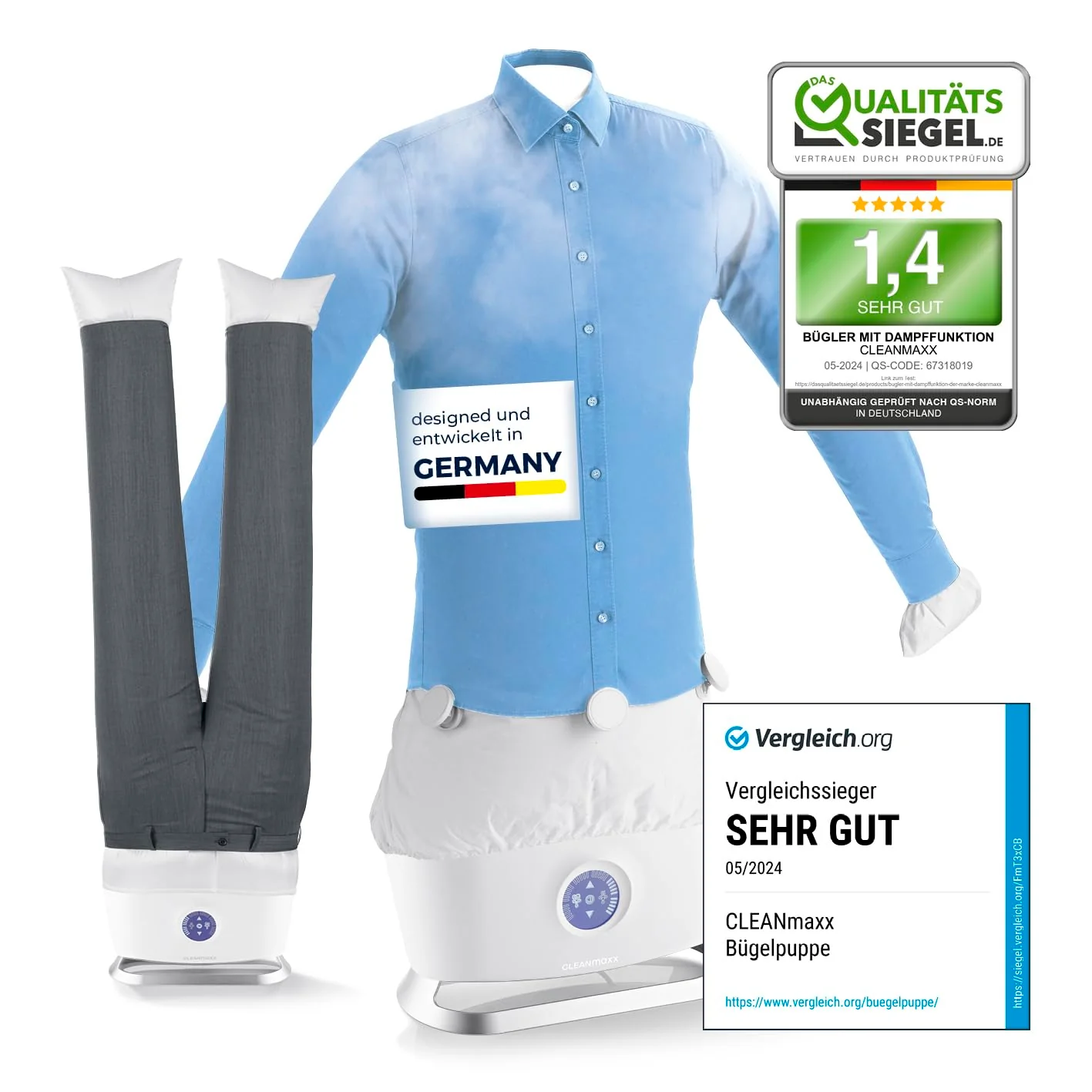 CLEANmaxx automatischer Hemdenbügler mit Dampffunktion inklusive Hosenaufsatz | Innovativer Bügler für Hemden & Blusen, Bügelautomat | Schonender als Wäschetrockner und Bügeleisen - Image 2