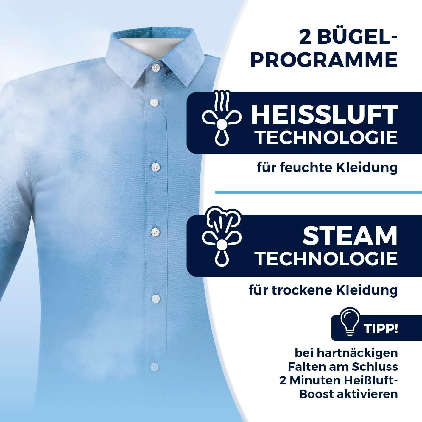 CLEANmaxx automatischer Hemdenbügler mit Dampffunktion | Innovativer Bügler für Hemden & Blusen, Bügelautomat | Schonender als Wäschetrockner und Bügeleisen, 2 Programme, Touch Display - Image 15
