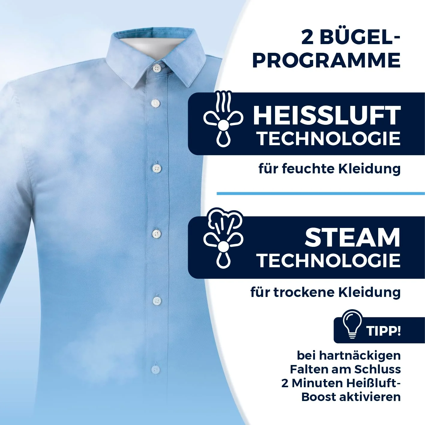 CLEANmaxx automatischer Hemdenbügler mit Dampffunktion | Innovativer Bügler für Hemden & Blusen, Bügelautomat | Schonender als Wäschetrockner und Bügeleisen, 2 Programme, Touch Display - Image 5
