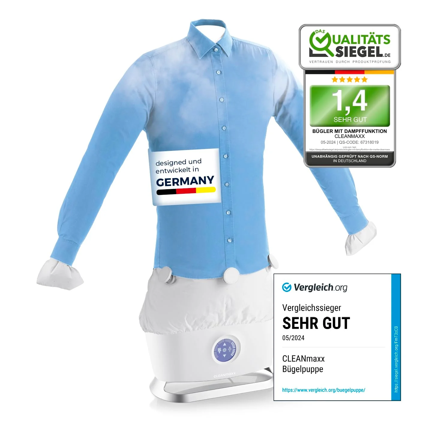 CLEANmaxx automatischer Hemdenbügler mit Dampffunktion | Innovativer Bügler für Hemden & Blusen, Bügelautomat | Schonender als Wäschetrockner und Bügeleisen, 2 Programme, Touch Display - Image 6