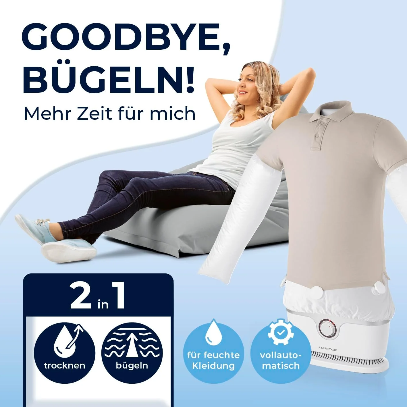 CLEANmaxx automatischer Hemdenbügler PRO | ersetzt Bügeleisen, Bügelbrett, Dampfglätter und Steamer | Bügelgerät mit Bügelpuppe für Hemden, Blusen & Shirts | innovativ & effizient, weiß - Image 3