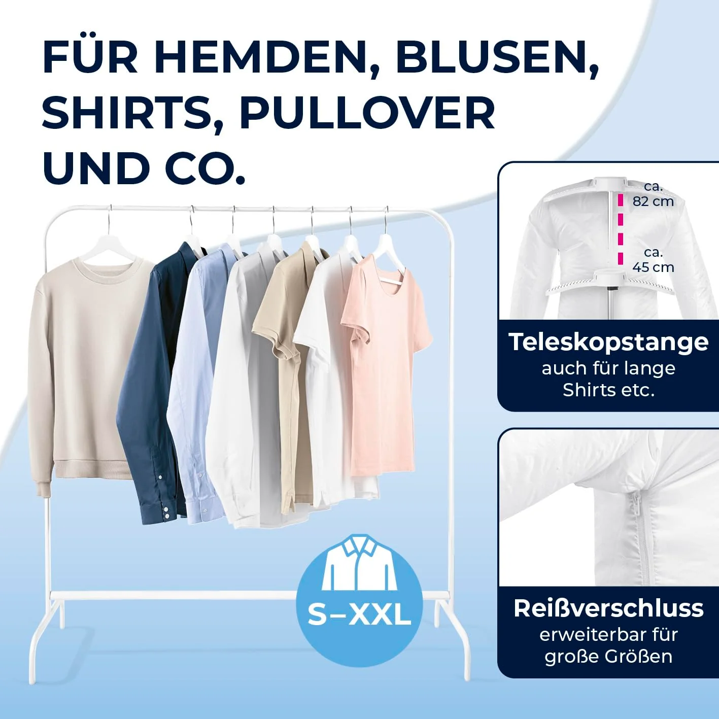 CLEANmaxx automatischer Hemdenbügler PRO | ersetzt Bügeleisen, Bügelbrett, Dampfglätter und Steamer | Bügelgerät mit Bügelpuppe für Hemden, Blusen & Shirts | innovativ & effizient, weiß - Image 9