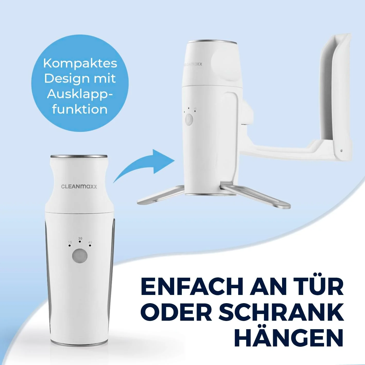 CLEANmaxx automatischer Hemdenbügler PRO KOMPAKT | handlich & platzsparend, ersetzt Bügeleisen & Dampfglätter | Bügelgerät mit Bügelpuppe zum Anhängen an die Tür | für Hemden & Co, weiß - Image 4