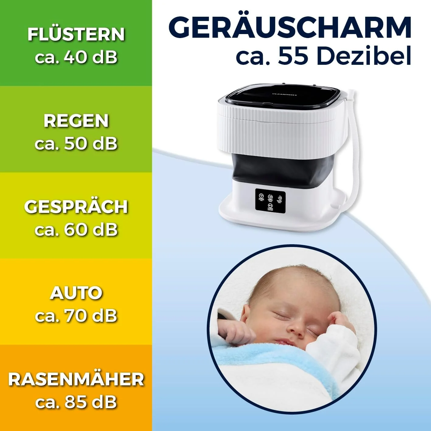 CLEANmaxx Mini-Waschmaschine ideal für Unterwegs | Mobile Waschmaschine mit 2 Waschprogrammen & einem Schleudergang | Zusammenfaltbar & leise | Für bis zu 1kg Wäsche | Geeignet für Camping & Reisen - Image 9
