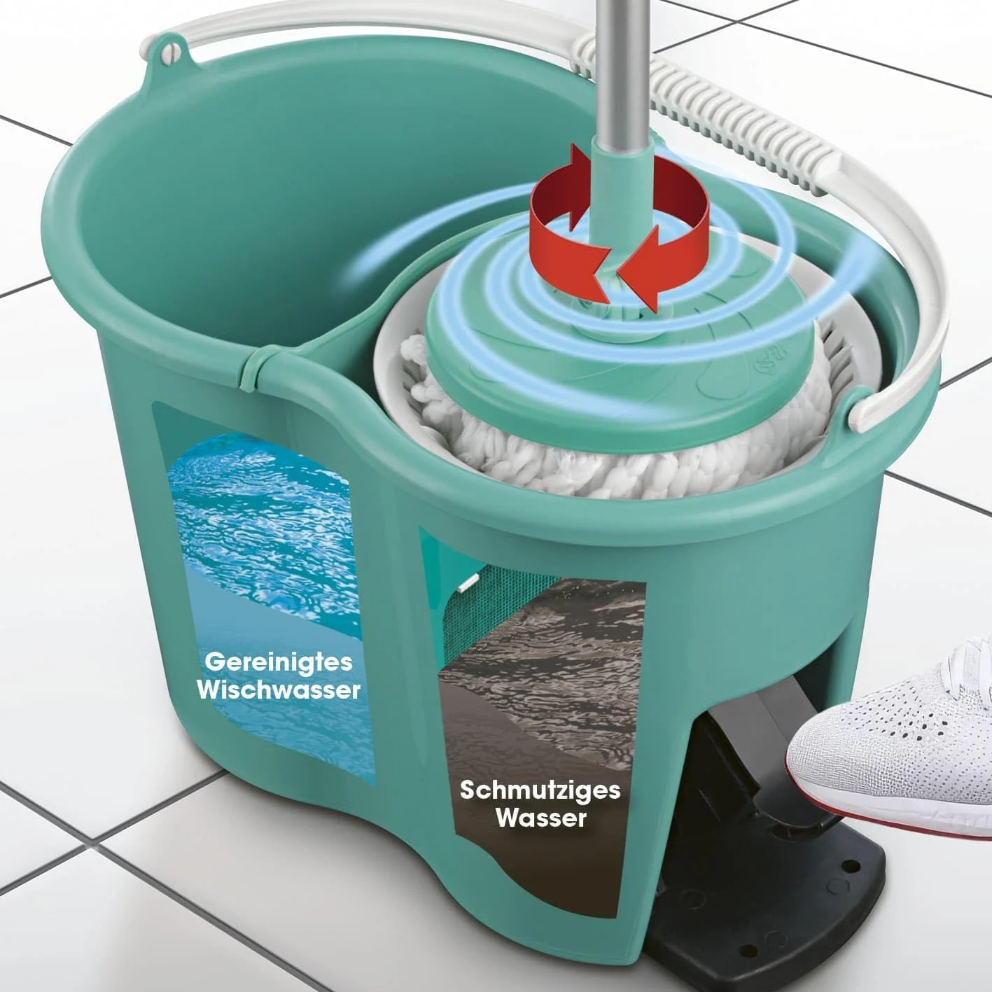 CLEANmaxx Power-Wischmopp mit Zwei-Kammer-Filtersystem | Designed in Deutschland - Schmutzwasser wird gefiltert, leichtes Auswringen für streifenfreie Sauberkeit | Ideal für Laminat, Parkett & Fliesen - Image 14