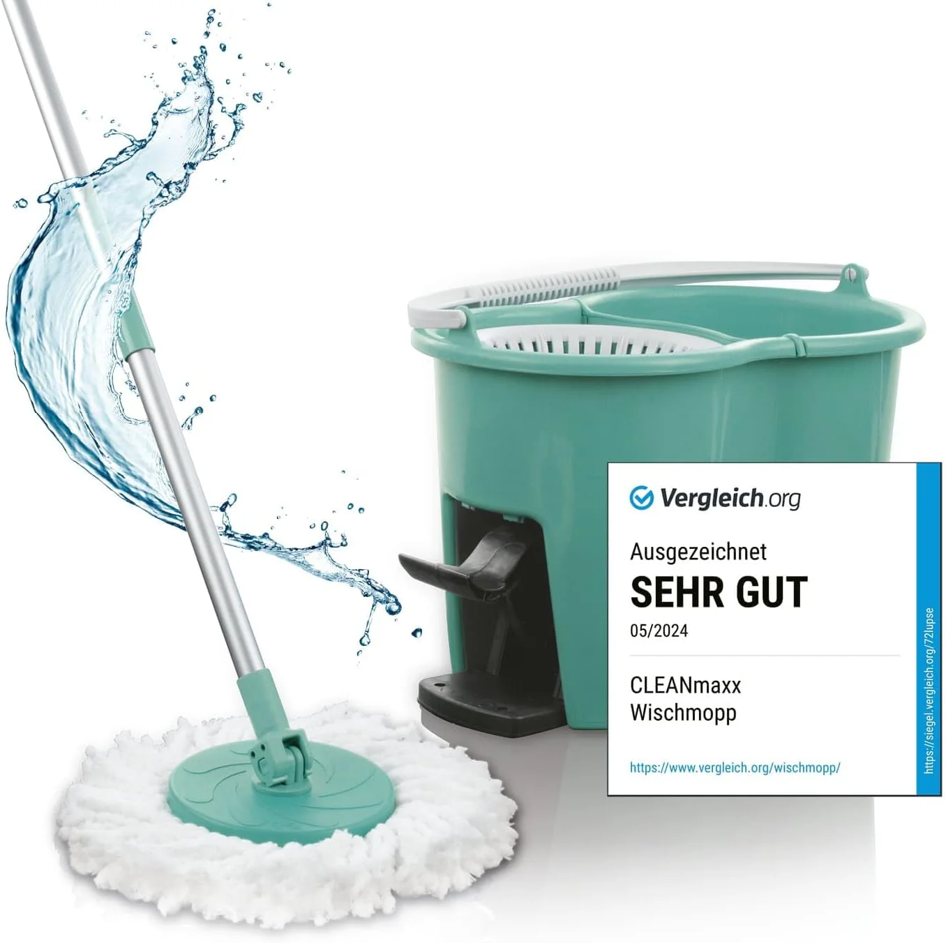 CLEANmaxx Power-Wischmopp mit Zwei-Kammer-Filtersystem | Designed in Deutschland - Schmutzwasser wird gefiltert, leichtes Auswringen für streifenfreie Sauberkeit | Ideal für Laminat, Parkett & Fliesen - Image 4