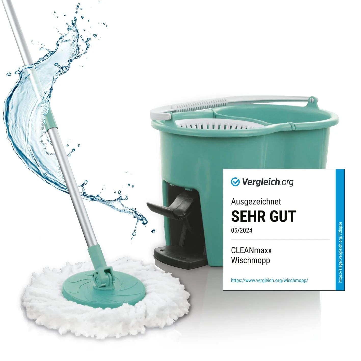 CLEANmaxx Power-Wischmopp mit Zwei-Kammer-Filtersystem | Designed in Deutschland - Schmutzwasser wird gefiltert, leichtes Auswringen für streifenfreie Sauberkeit | Ideal für Laminat, Parkett & Fliesen - Image 6