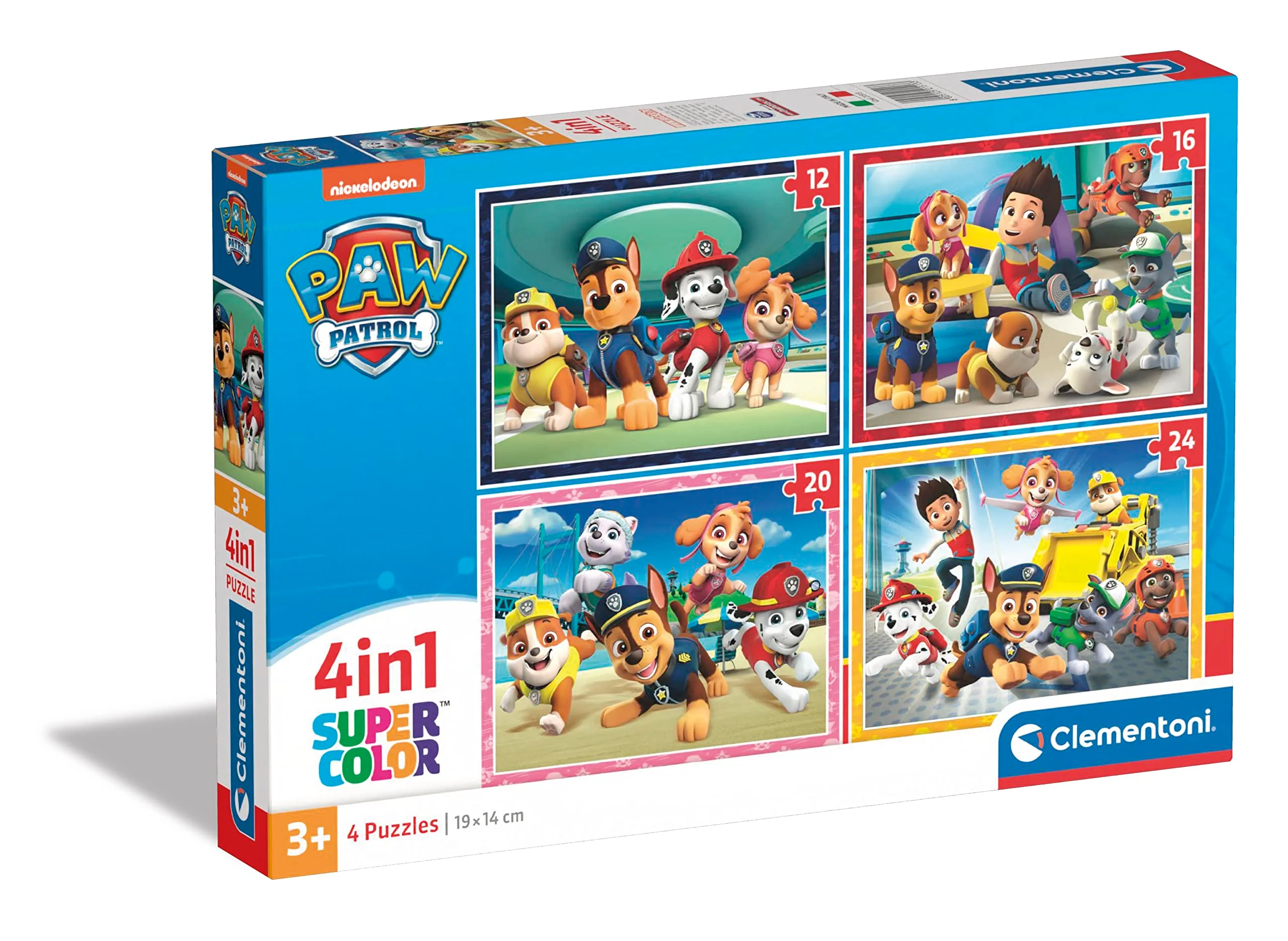 Clementoni - 21513 - Supercolor Puzzle 4 In 1 - Paw Patrol - Puzzle 12,16,20,24 Teile Ab 3 Jahren, Buntes Kinderpuzzle Mit Besonderer Leuchtkraft & Farbintensität, Geschicklichkeitsspiel Für Kinder