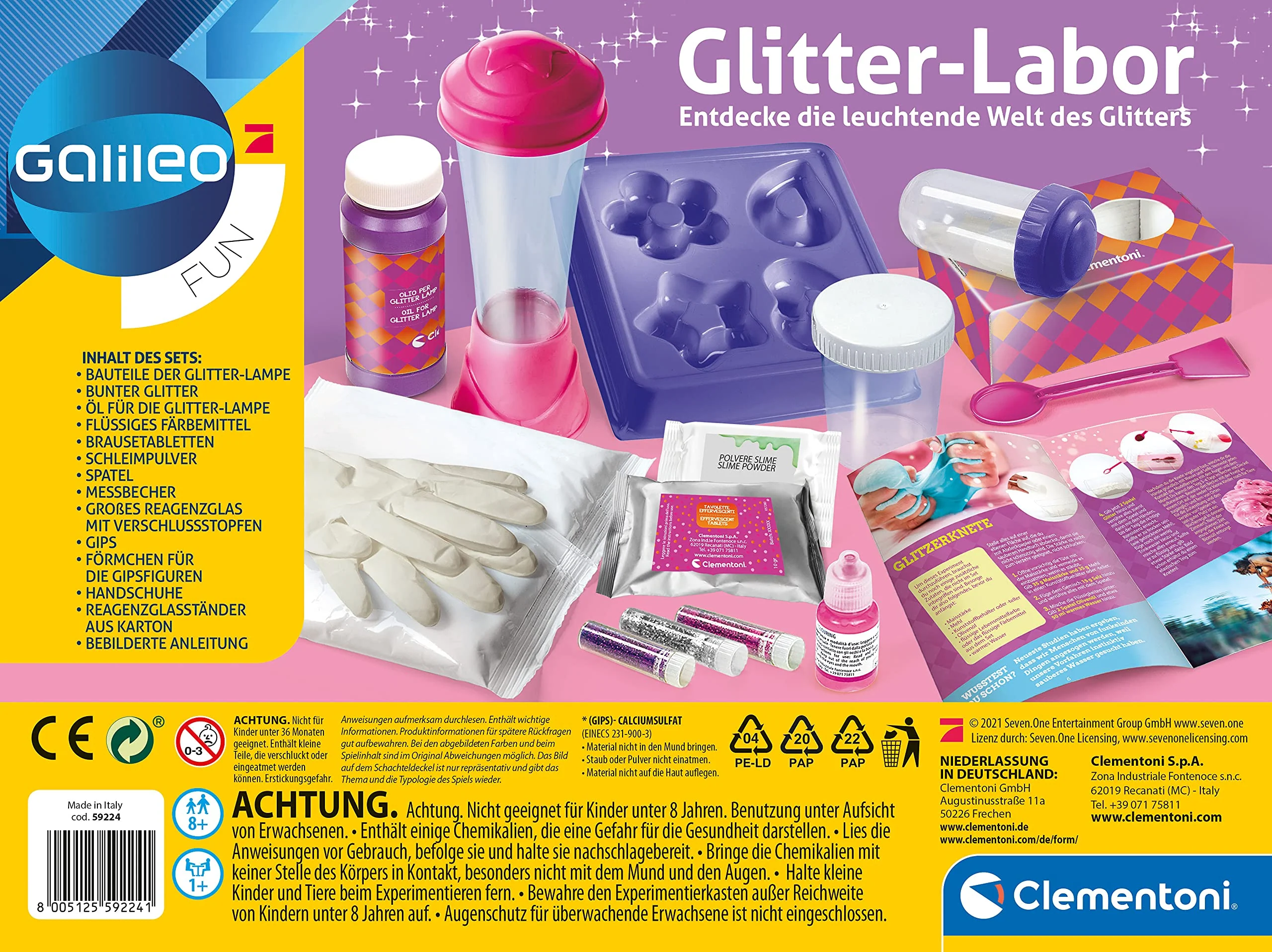 Clementoni Galileo Fun – Glitter-Labor, Basteln & Experimentieren mit Glitzer, Kreide/Schleim/Modellierpaste/Lavalampe zum Selbermachen & Dekorieren für Kinder ab 8 Jahren von Clementoni 59224 - Image 5