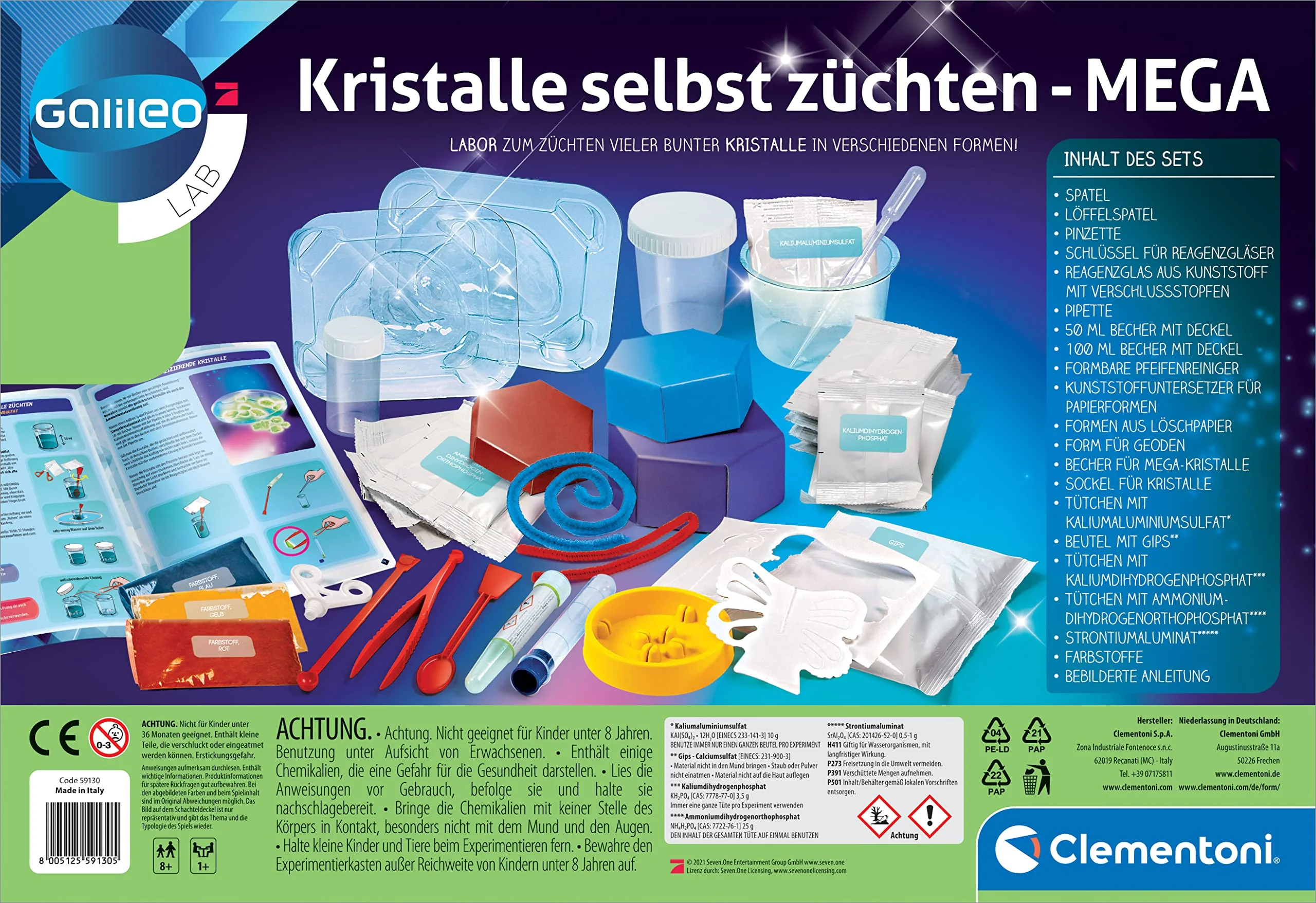 Clementoni Galileo Lab – Kristalle selbst züchten Mega, Experimentierkasten für Kinder ab 8 Jahren, farbenfrohe Experimente fürs Kinderzimmer, Clementoni 59130 - Image 13