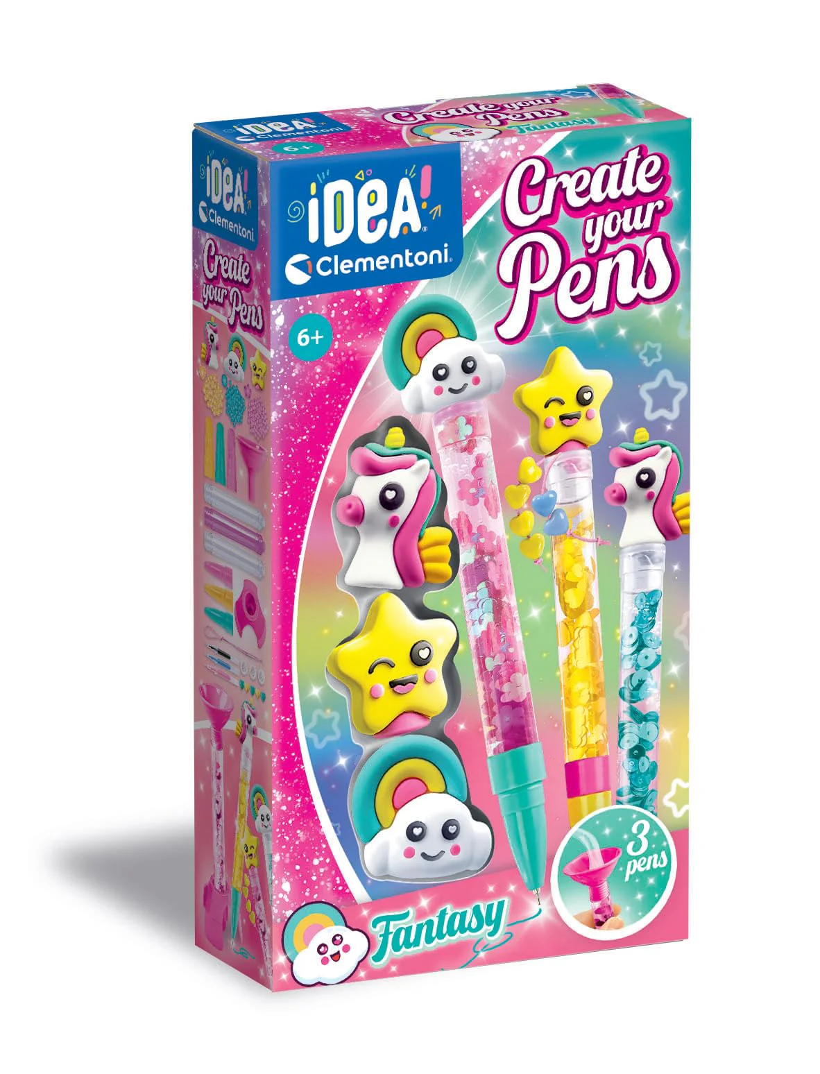 Clementoni Idea Deine Stift-Kreationen Fantasy - DIY Stifte-Set mit fantasievollen Accessoires - Bastelset zum Stifte selber machen, Kreativspielzeug & Geschenk-Set für Kinder ab 6 Jahren, 18827
