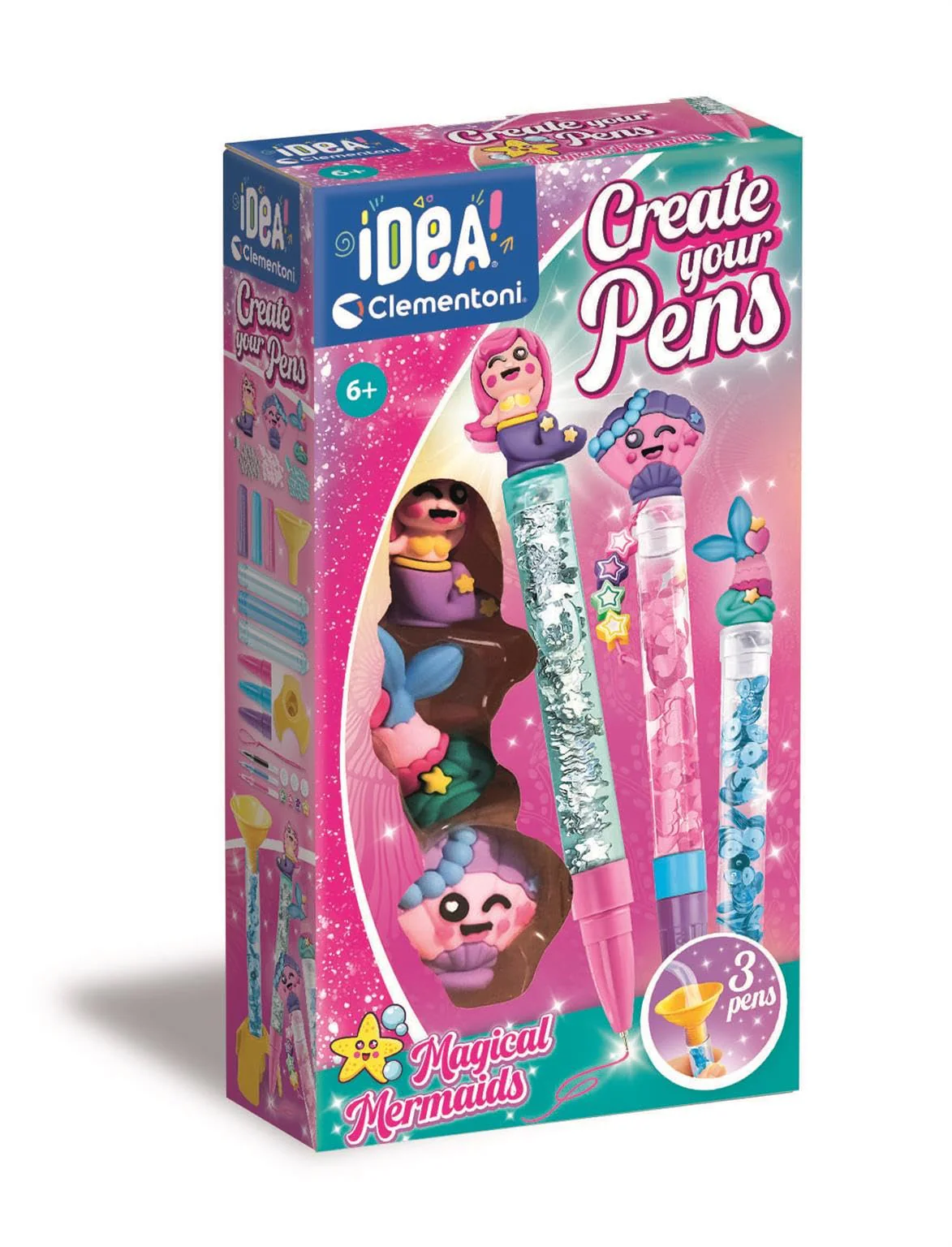 Clementoni Idea Deine Stift-Kreationen Meerjungfrau - DIY Stifte-Set mit tollen Accessoires - Bastelset zum Stifte selber machen, Kreativspielzeug & Geschenk-Set für Kinder ab 6 Jahren, 18131