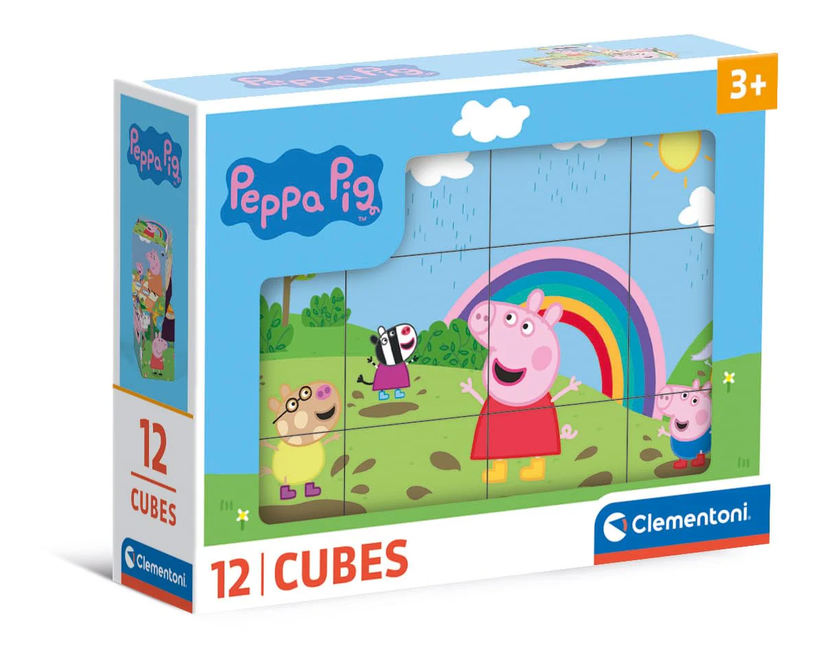 Clementoni Peppa Pig 12 Würfel Puzzle Kinder - Geschicklichkeitsspiel für Kinder ab 3 Jahren - Sensorik- & Motorikspielzeug 41195