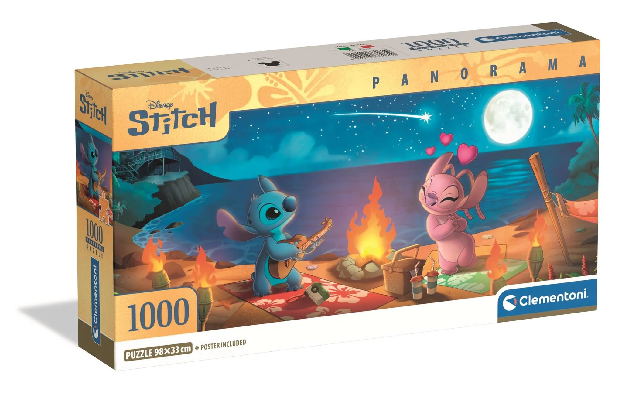 Clementoni Puzzle Panorama Disney Stitch 1000 Stücke, Compact Box - Puzzle für Erwachsene 14-99 Jahre, Geschenk für Mann und Frau, Made in Italy, 37061