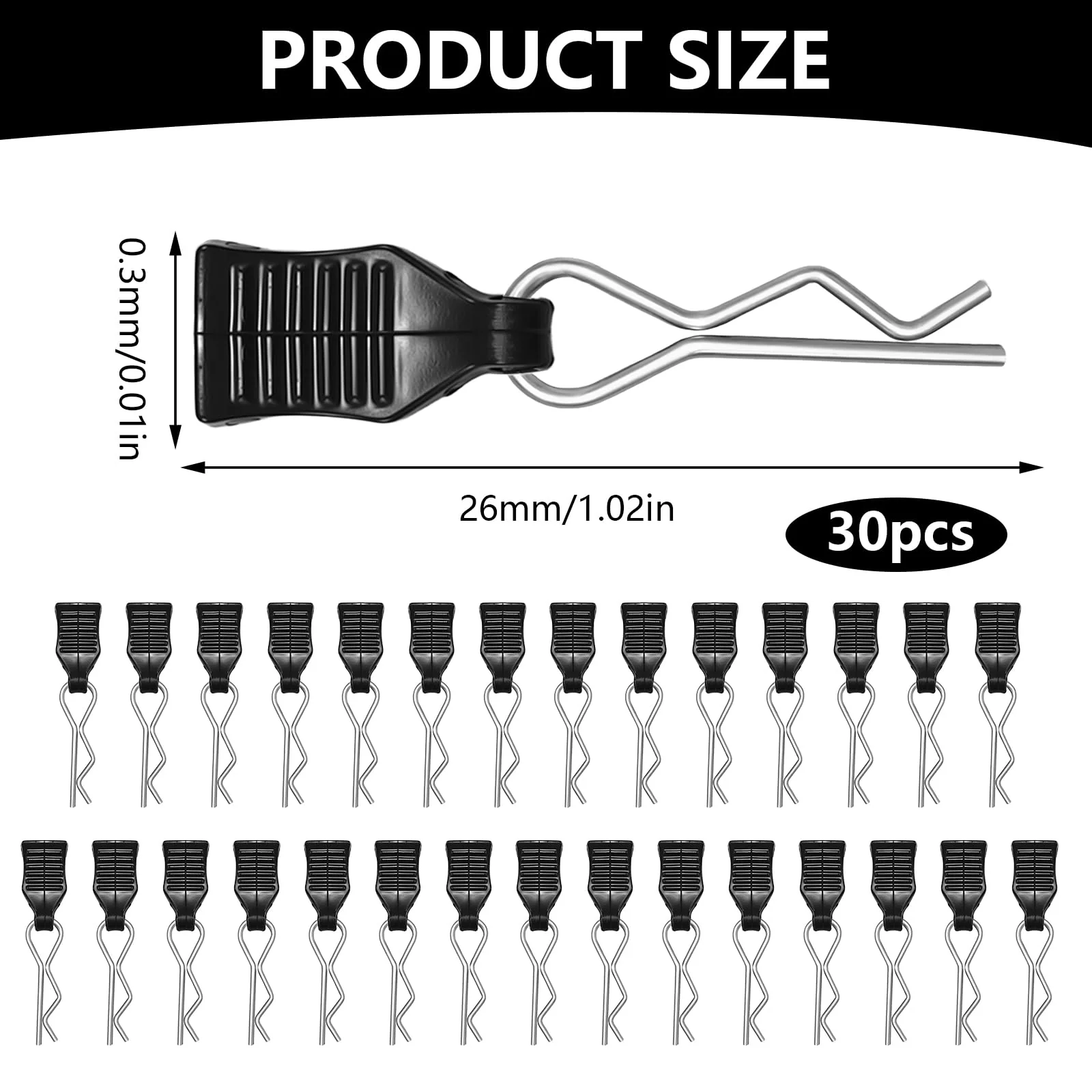 Coco Berming 30 Stück Rc Auto Clips, Schwarz Rc Karosserie Clips, Körper Shell Pin Bent Springy für Ferngesteuerte Automodelle in Verschiedenen Maßstäben (Schwarz) - Image 6