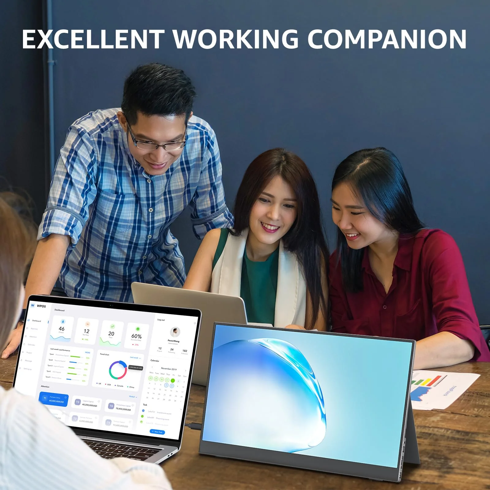 cocopar Tragbarer Monitor 15,6 Zoll FHD HDR FreeSync Zero Frame USB-C-Computerdisplay mit Dual-Typ-C-Mini-HDMI für Laptop-PC-Telefon Mac Surface Xbox PS4-Switch, mit Smart Cover - Image 2