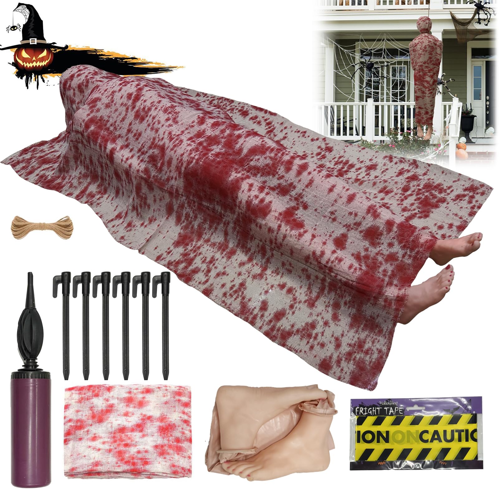Coffee Life Plus®Halloween Leiche,Leichen Requisiten,gruselige gefälschte Leiche Requisiten,Requisiten für Tote Opfer,Halloween Deko Outdoor Garten Aufblasbar Gefälschte Leiche (mit Beinen)