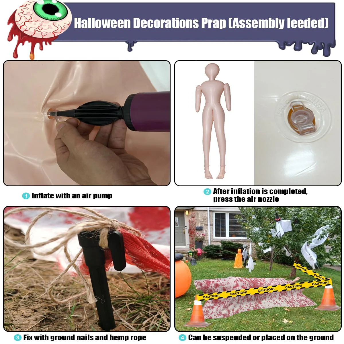 Coffee Life Plus®Halloween Leiche,Leichen Requisiten,gruselige gefälschte Leiche Requisiten,Requisiten für Tote Opfer,Halloween Deko Outdoor Garten Aufblasbar Gefälschte Leiche (mit Beinen) - Image 7