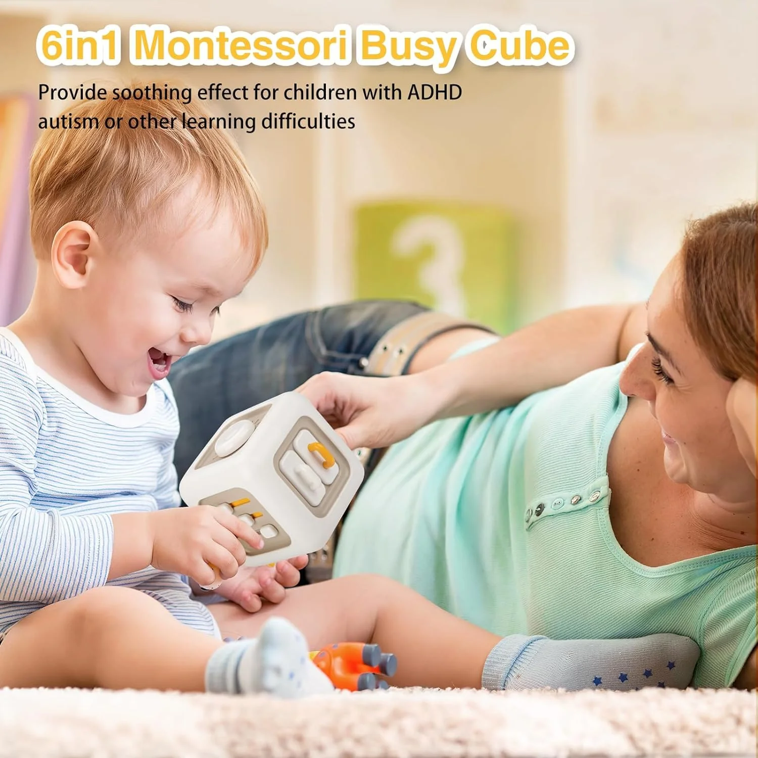 Collazoey Montessori Spielzeug,Mit Schaltern, Ventilatoren, Spiegeln, Knöpfen, Schubladen,Würfelspielzeug eignen Sich für sensorische Lernspielzeuge für Säuglinge und Kleinkinder Ab 1 2 3 4Jahr + - Image 3