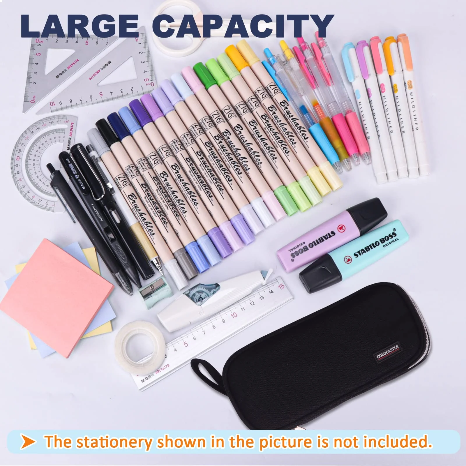 COLOCASTLE Federmäppchen Mäppchen Federmappe groß mit 3 Fächern Federtasche Mädchen Jungen Teenager Pencil Case Schlamppermäppchen für Schule Büro (Schwarz) - Image 8
