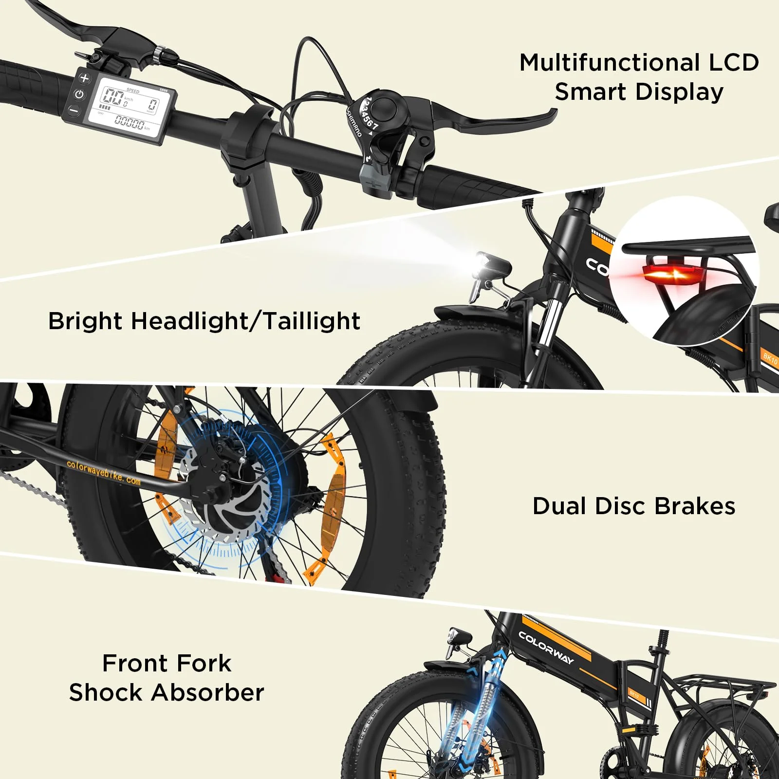 COLORWAY BK10 Elektrofahrrad Klappfahrrad 20×4.0 Zoll Breitreifen Fatbike, 250W Motor, 36V 12Ah Akku,7-Gang, Pedelec Klapprad für Damen Herren, Faltbares E-Bike für Stadt & Gelände - Image 3