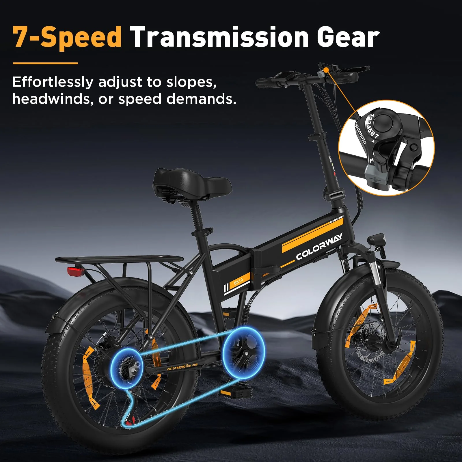 COLORWAY BK10 Elektrofahrrad Klappfahrrad 20×4.0 Zoll Breitreifen Fatbike, 250W Motor, 36V 12Ah Akku,7-Gang, Pedelec Klapprad für Damen Herren, Faltbares E-Bike für Stadt & Gelände - Image 4