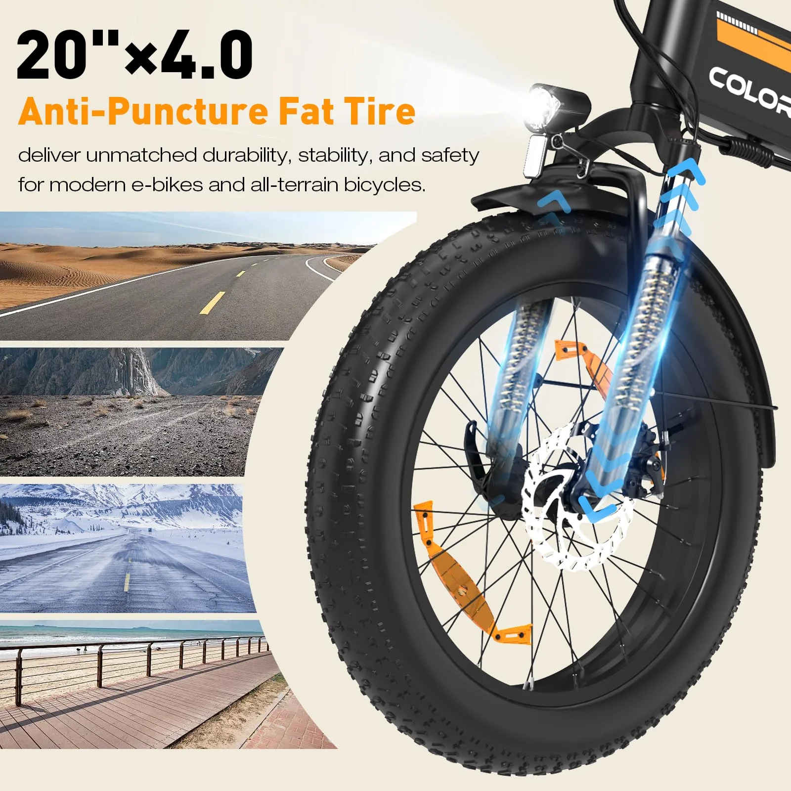 COLORWAY BK10 Elektrofahrrad Klappfahrrad 20×4.0 Zoll Breitreifen Fatbike, 250W Motor, 36V 12Ah Akku,7-Gang, Pedelec Klapprad für Damen Herren, Faltbares E-Bike für Stadt & Gelände - Image 7