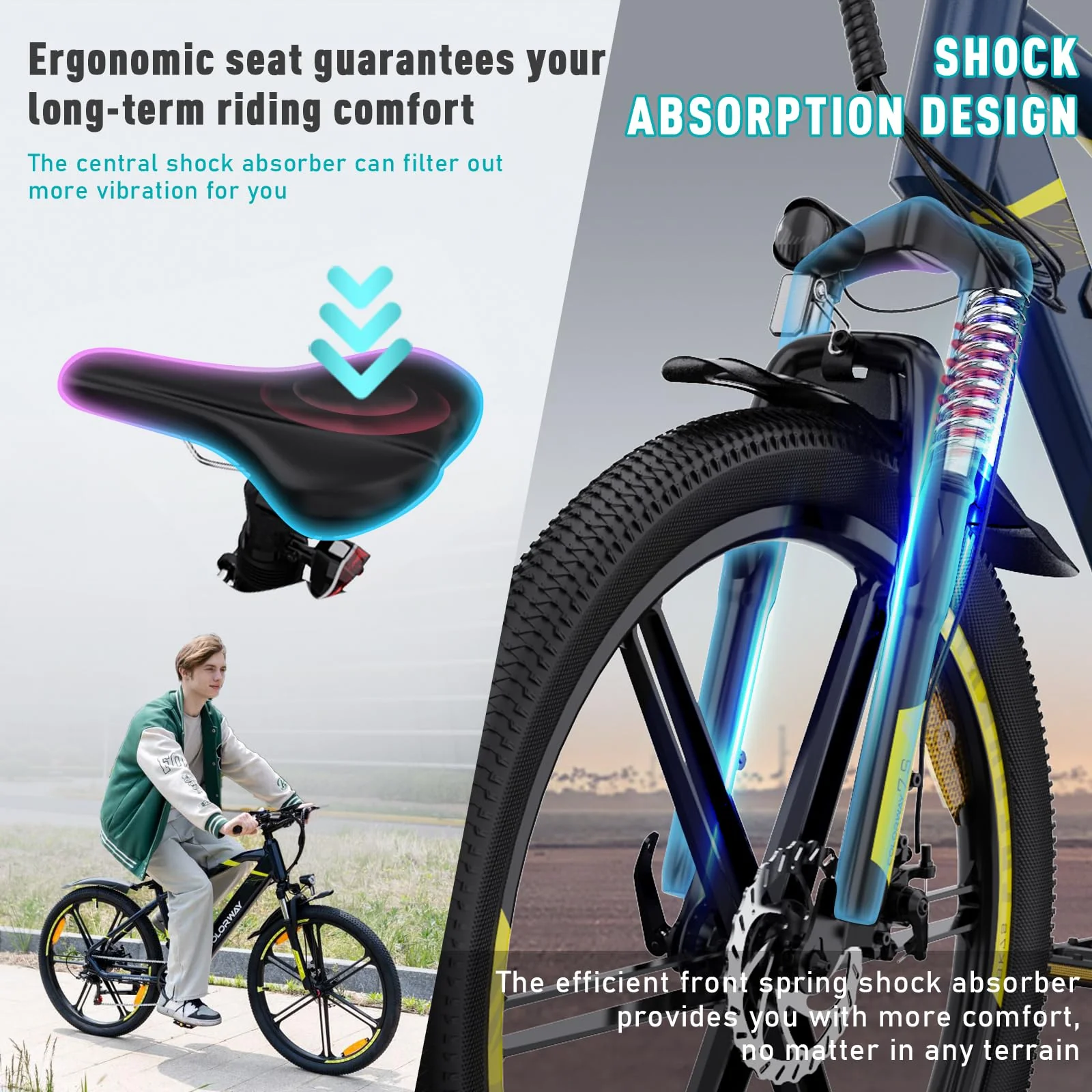 COLORWAY E Bike Herren Damen Elektrofahrräder 26 x 2,35 Zoll 250W Motor 36V 12Ah herausnehmbarer Akku EBike, Höchstgeschwindigkeit 25 km/h, E Mountainbike Ausdauer 35-90KM - Image 2