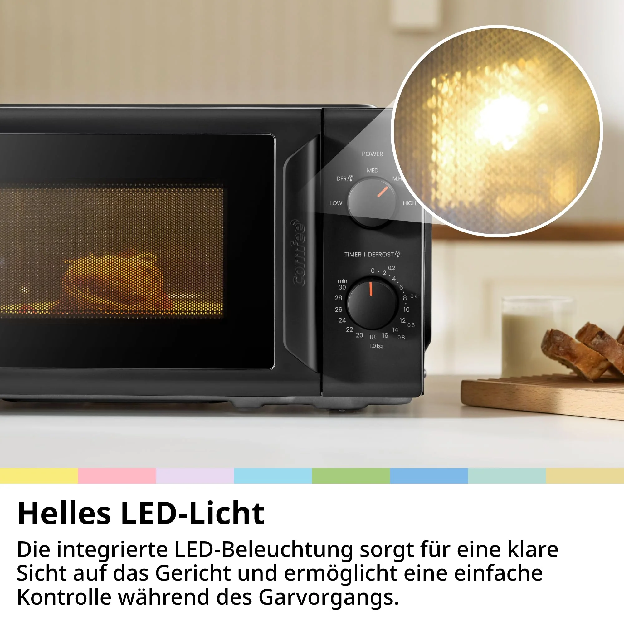 Comfee CMO-MP012ND(BK) Mikrowelle, 20L kompakt in Schwarz, 700W Mikrowelle klein mit 5 Leistungsstufen, Drehteller, Auftaufunktion für Singles, Studentenwohnheim & kleine Küchen - Image 3