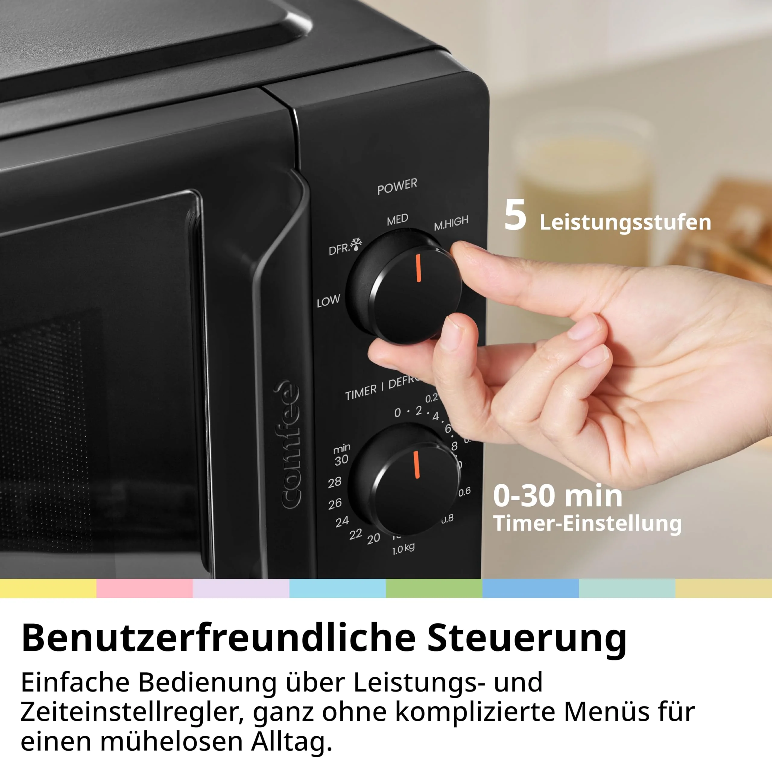 Comfee CMO-MP012ND(BK) Mikrowelle, 20L kompakt in Schwarz, 700W Mikrowelle klein mit 5 Leistungsstufen, Drehteller, Auftaufunktion für Singles, Studentenwohnheim & kleine Küchen - Image 4