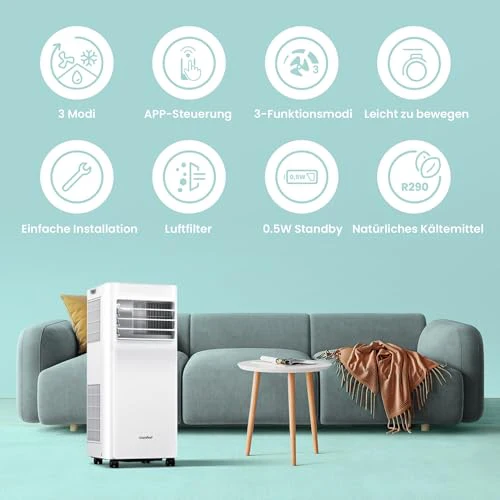 Comfee Mobiles Klimagerät Breezy Cool Pro 2.6,9000 BTU 2,6kW, Kühlen&Ventilieren&Entfeuchten,APP-Steuerung,Raumgröße bis 88m³(33㎡),Mobile Klimaanlage mit Abluftschlauch [Energieklasse A] - Image 2