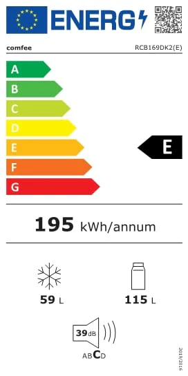 Comfee RCB169DK2(E) Kühl-/Gefrierkombination/150 cm Höhe/Low Frost/Einstellbare Kühlschranktemperatur/LED-Licht/195 kWh/Jahr/115L Kühlteil/59L Gefrierteil/Schwarz - Image 6