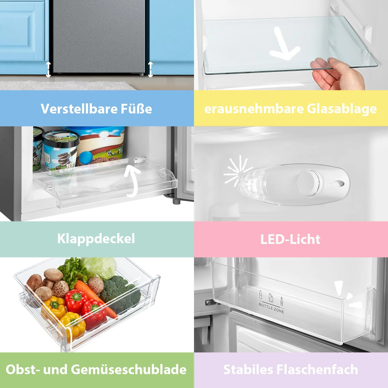 Comfee RCB169DS2(E) Kühl-/Gefrierkombination/150 cm Höhe/Low Frost/Einstellbare Kühlschranktemperatur/LED-Licht/195 kWh/Jahr/115L Kühlteil/59L Gefrierteil/Silber - Image 8