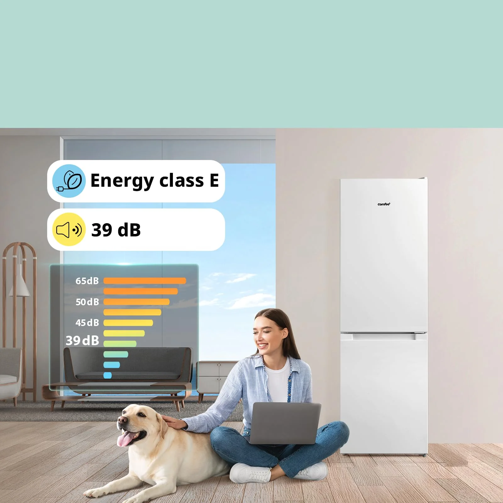 Comfee RCB169WH2(E) Kühl-/Gefrierkombination/150 cm Höhe/Low Frost/Einstellbare Kühlschranktemperatur/LED-Licht/195 kWh/Jahr/115L Kühlteil/59L Gefrierteil/Weiß - Image 11