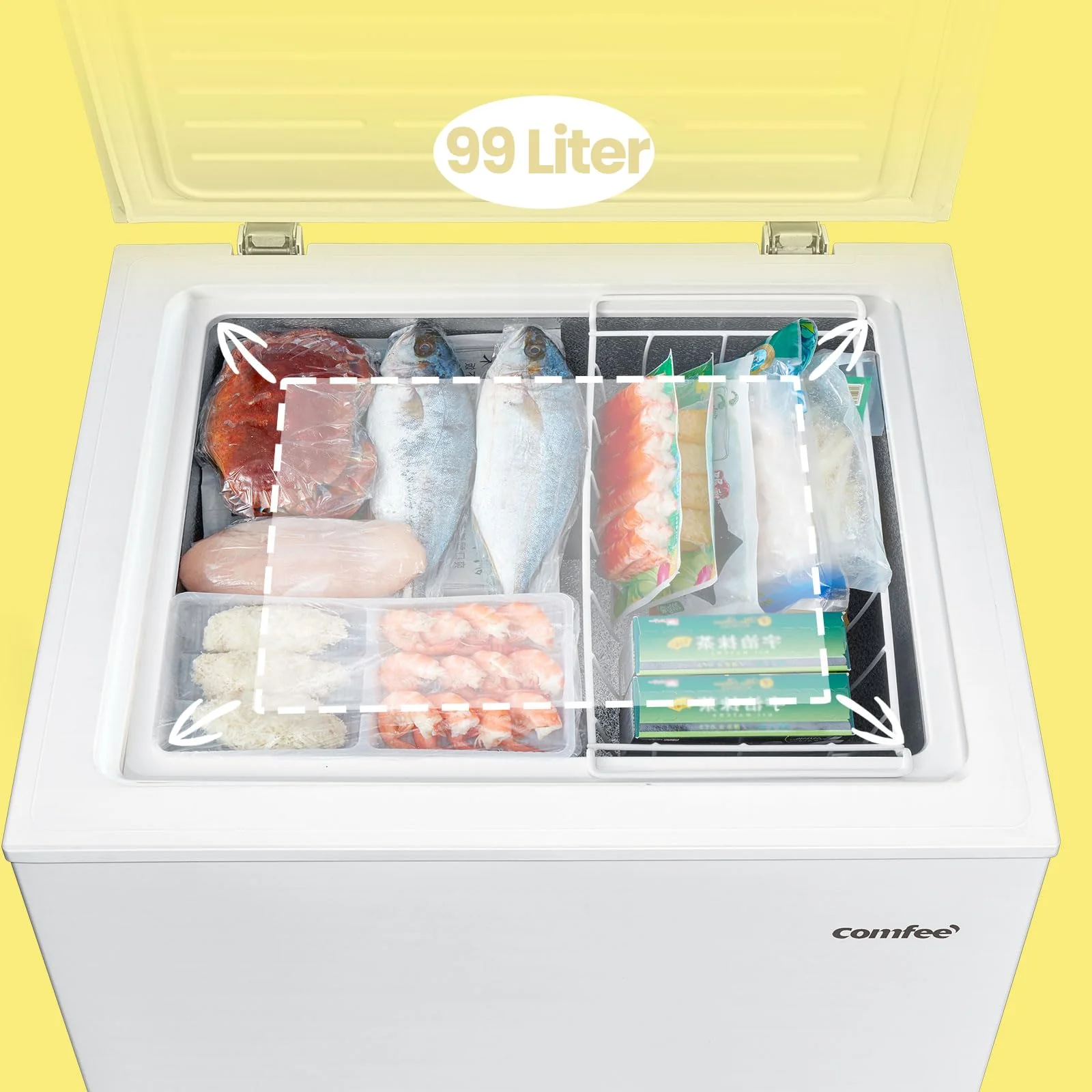 Comfee RCC100WH2(E) Gefriertruhe/169 kWh/Jahr/85cm hoch/99L/38dB/Geringe Lautstärke/Hoch effizientesD-förmigesRohr/Geeignet für verschiedene Einsatzszenarien/Einstellbarer Temperaturregler/Weiß - Image 5