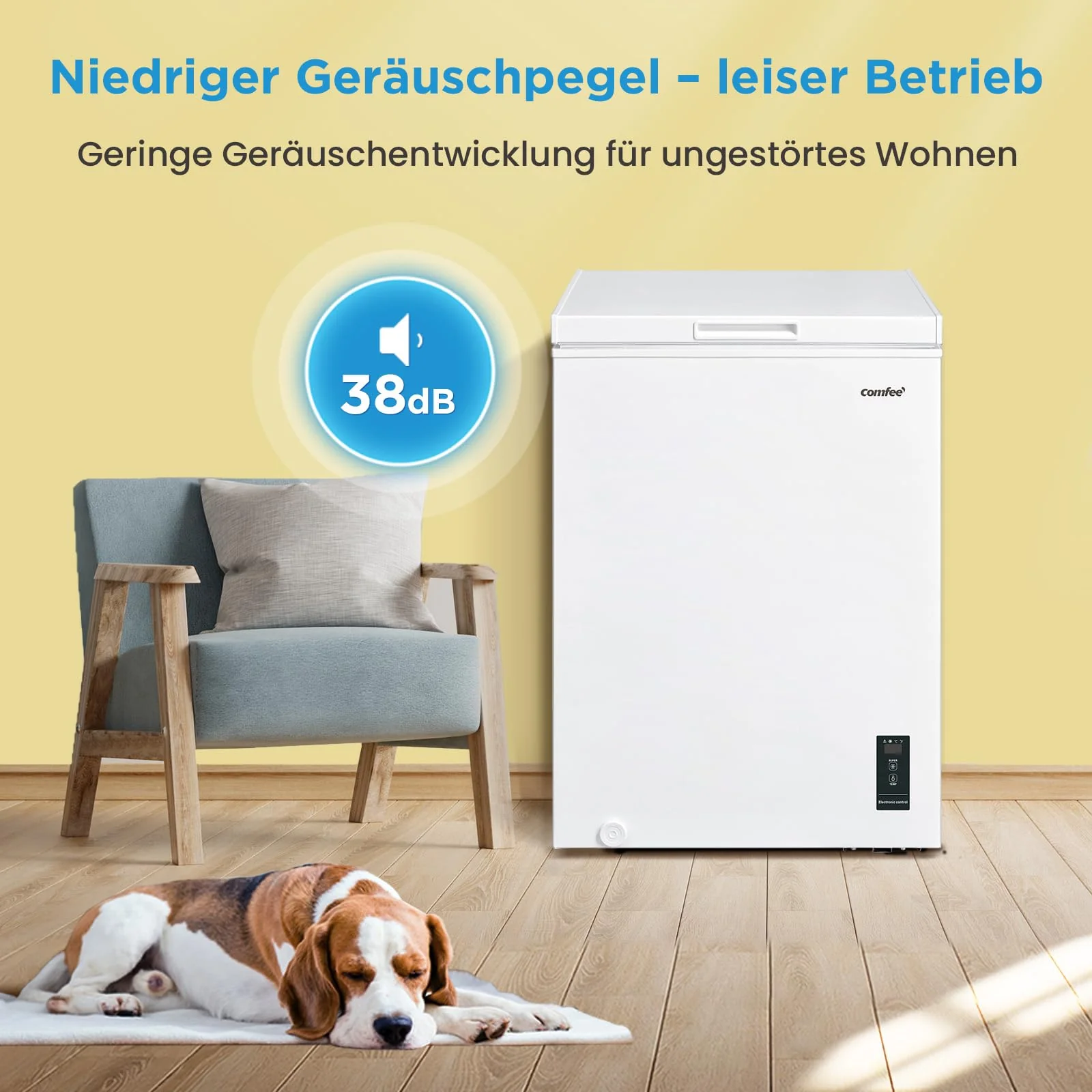 Comfee RCC100WH2(E) Gefriertruhe/169 kWh/Jahr/85cm hoch/99L/38dB/Geringe Lautstärke/Hoch effizientesD-förmigesRohr/Geeignet für verschiedene Einsatzszenarien/Einstellbarer Temperaturregler/Weiß - Image 8