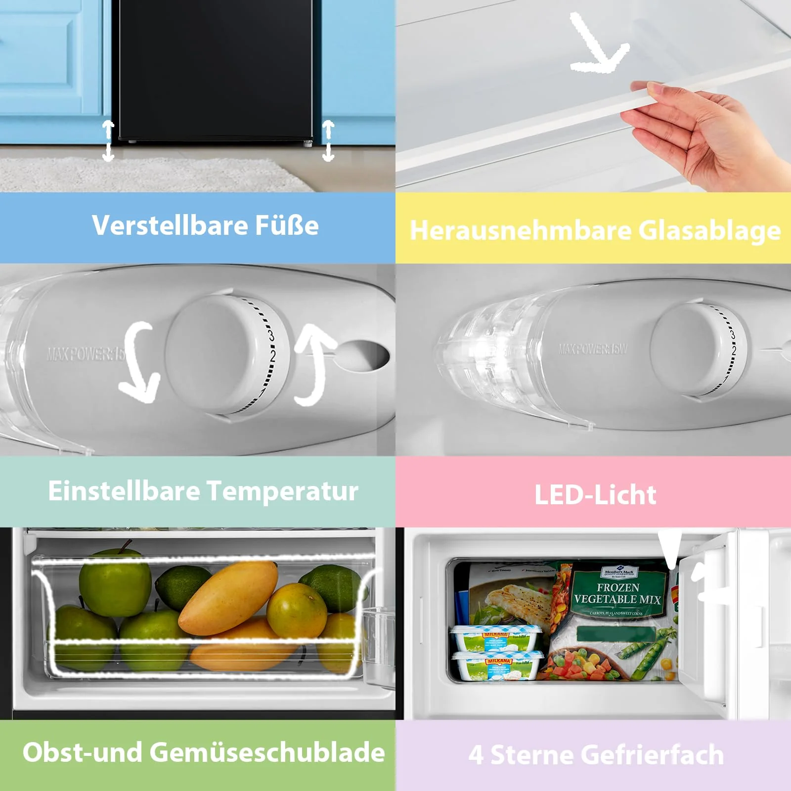 Comfee' RCD115DK2 Kühlschrank mit Gefrierfach/ 80L Tischkühlschrank/Obst- und Gemüsefach/ 84,5cm Höhe / 47,5cm Breite / 137kWh/Jahr/Einstellbare Temperaturregelung/Verstellbare Füße/Schwarz - Image 7