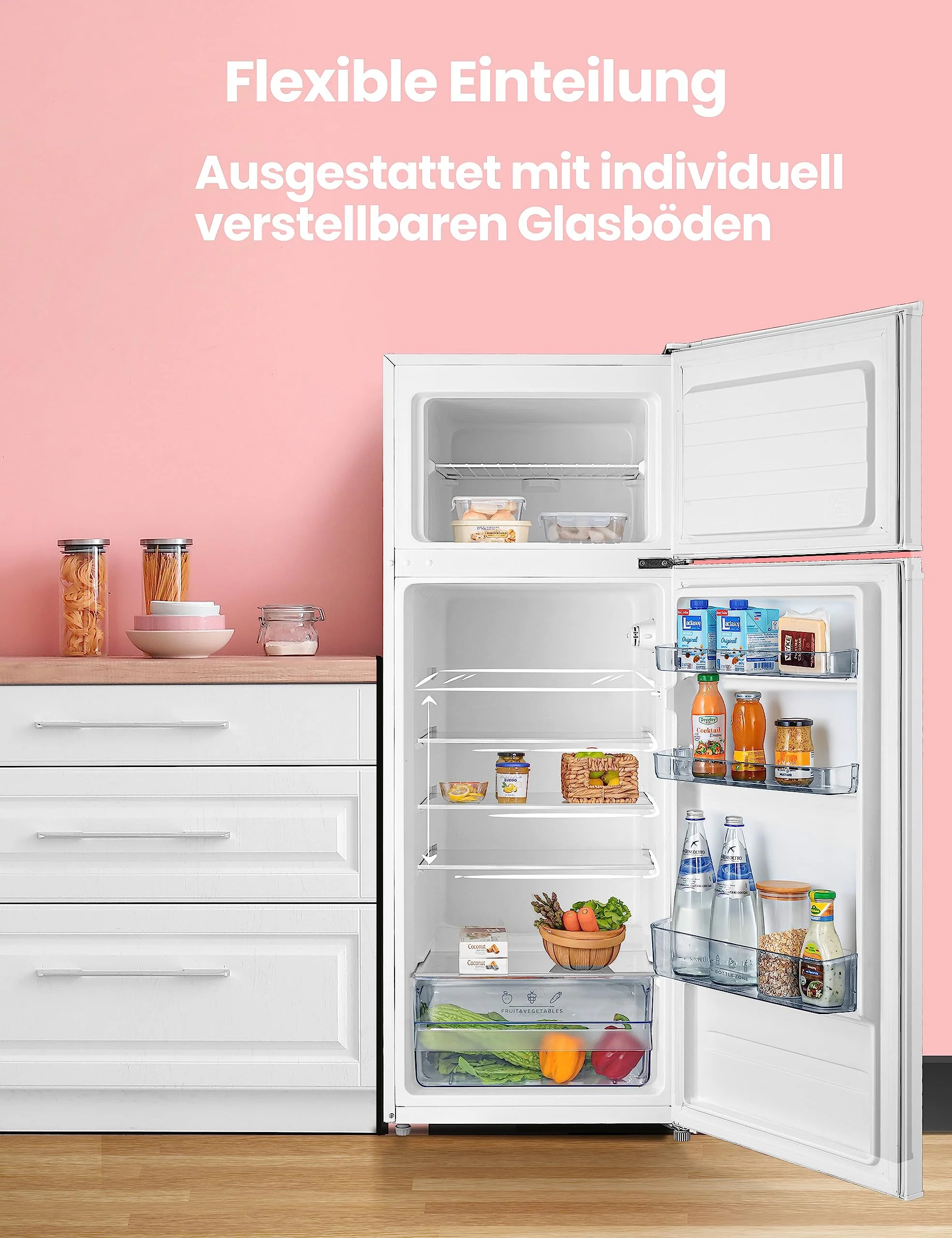 Comfee RCT284WH2A Kühl-/Gefrierkombination/Gefrierteil oben/176 kWh/Jahr/143cm Höhe/LED Licht/Reversibles Türscharnier/Weiß - Image 10