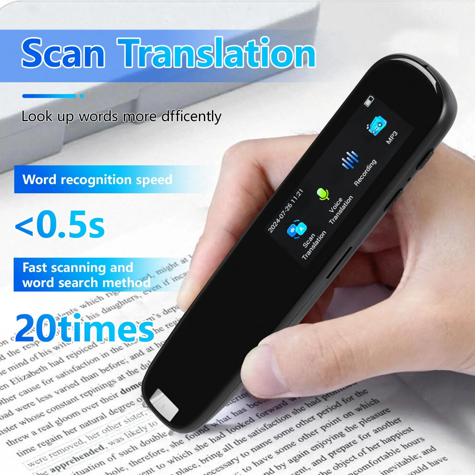 ConBlom Scan Übersetzer Stift, Online 142 Sprachen Scan Reader Pen Lesestift mit 3,7 Zoll Touchscreen, Echtzeit-Scan-Lesestift für Legasthenie (A15S Scan Reader Pen) - Image 3