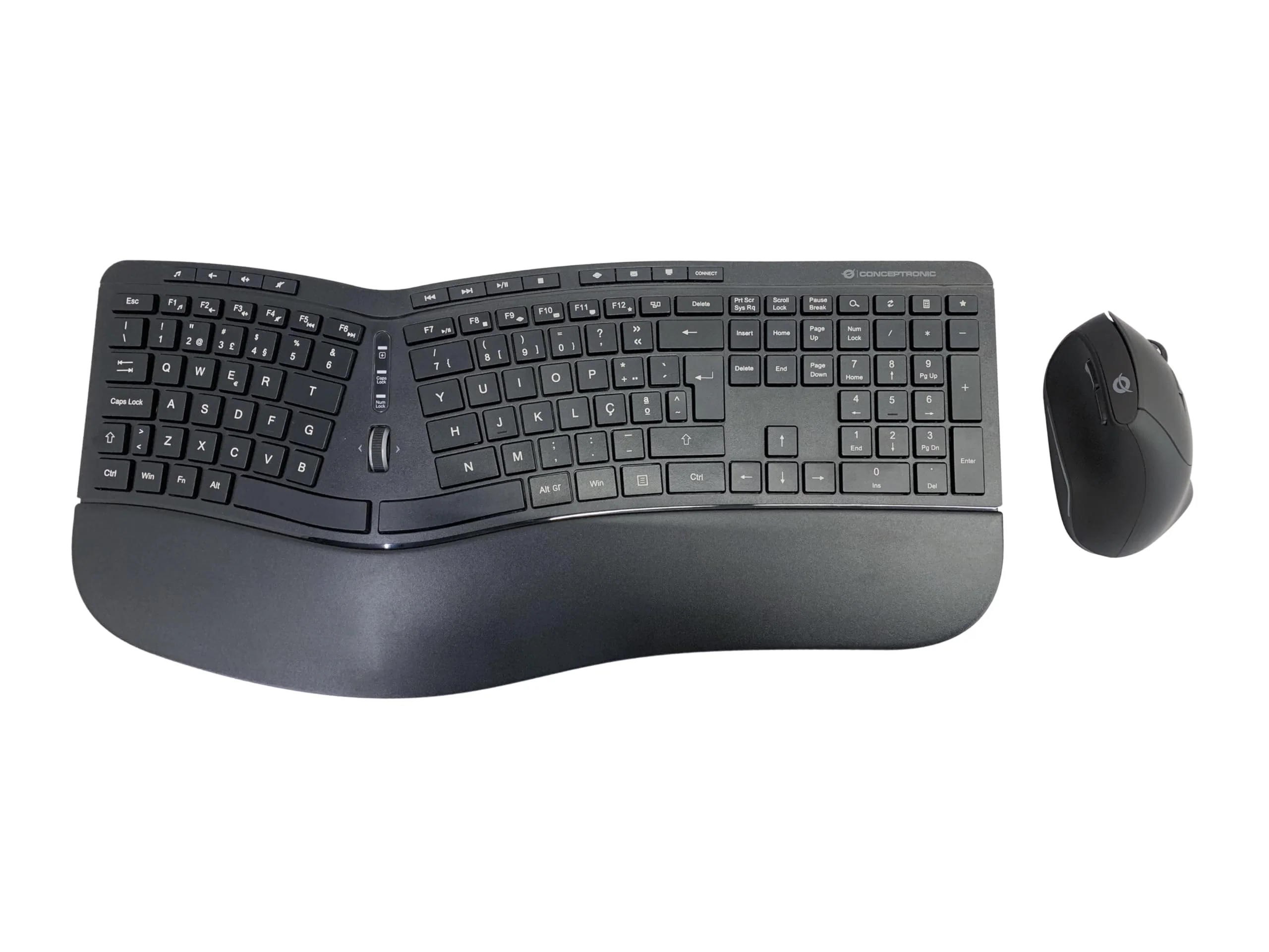 Conceptronic ORAZIO02PT Ergo Kabelloses Set aus ergonomischer Tastatur und vertikaler Maus, portugiesisches Layout, Schwarz - Image 2