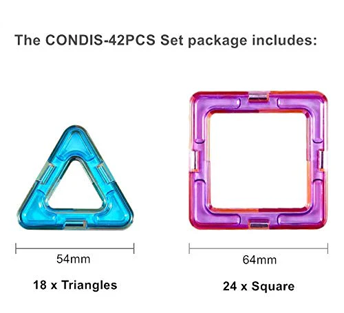 CONDIS Magnetische Bausteine 42 Teile, Magnetspiel STEM Magnetbausteine, kreatives Bildungs Spielzeug für Montessori Spielzeug Vorschule Lernen für Jungen und Mädchen ab 3 Jahre - Image 4