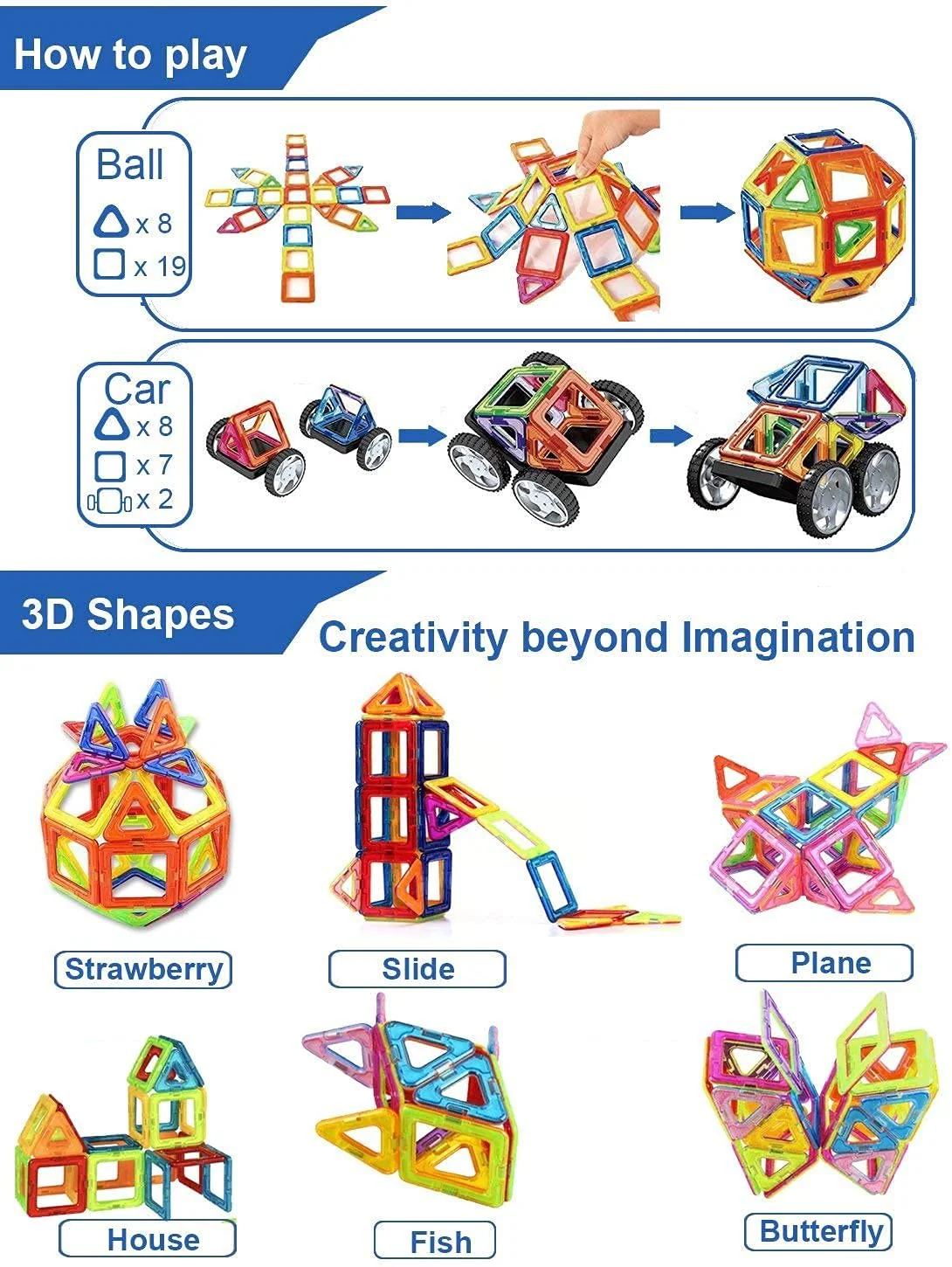 CONDIS Magnetische Bausteine 95 Teile, Magnetspiel STEM Magnetbausteine, kreatives Bildungs Spielzeug für Montessori Spielzeug Vorschule Lernen für Jungen und Mädchen ab 3 Jahre - Image 8