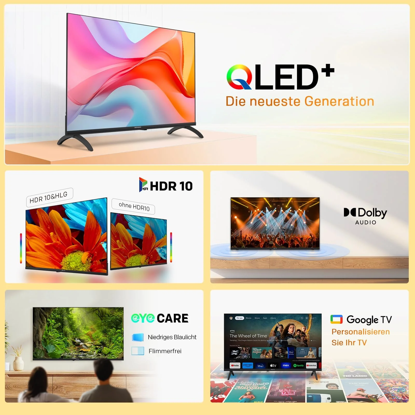 coocaa QLED Smart TV 40 Zoll, 100cm, QLED FHD Fernseher kompatibel mit Google TV, HDR 10, Dolby Audio, Bluetooth 5.1, EyeCare, Google Cast, Triple Tuner DVB-T/-T2/-C/-S/-S2 CI+, 40CGQG40Z, 2026 Model - Image 16