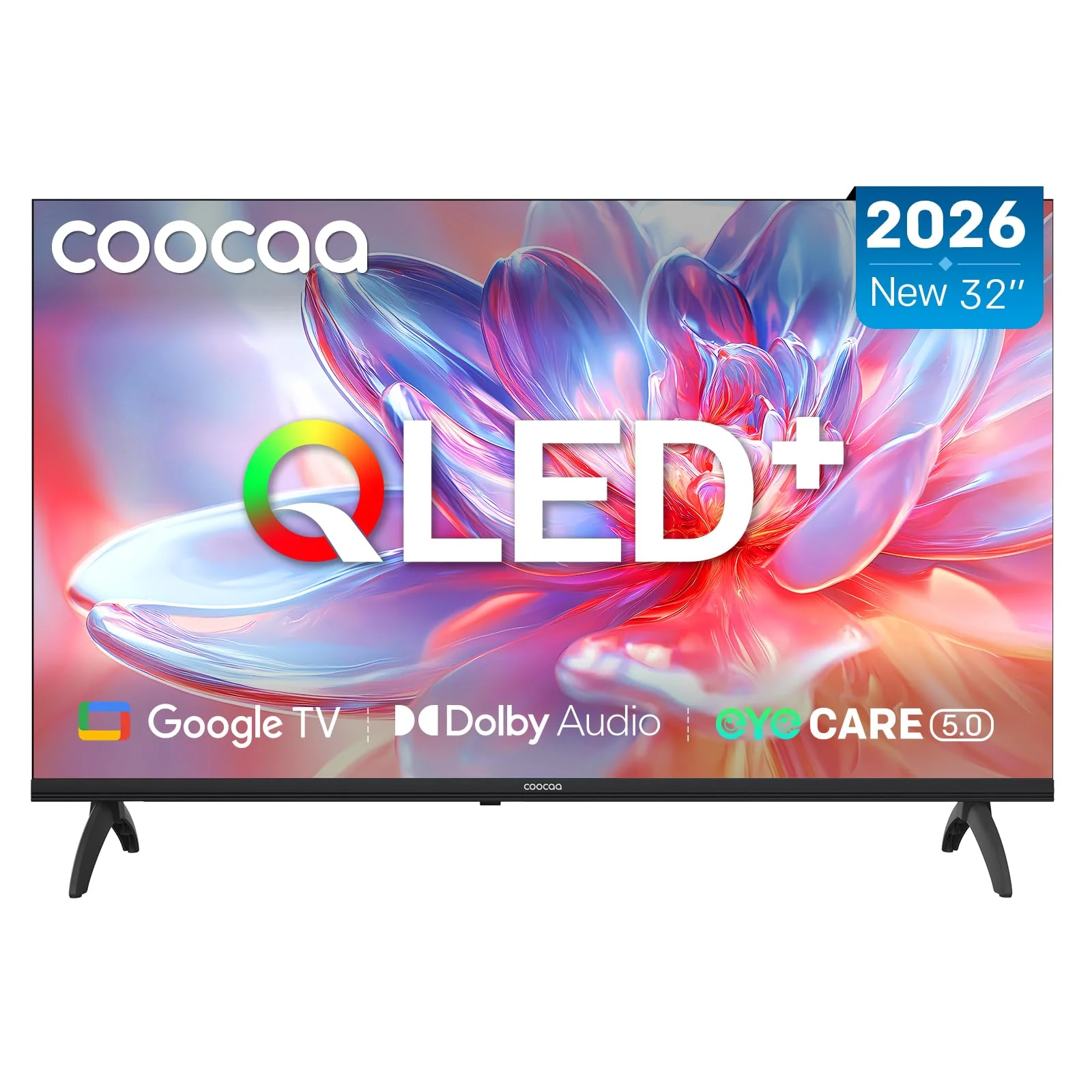 coocaa Smart TV 32 Zoll, 80cm, QLED HD Fernseher kompatibel mit Google TV, HDR10, Dolby Audio, Bluetooth 5.1, EyeCare, Google Cast, Triple Tuner (DVB-T/T2/C/S/S2, CI+), 2026 Upgrade-Modell