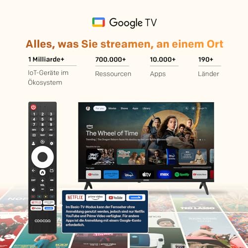 coocaa Smart TV 32 Zoll, 80cm, QLED HD Fernseher kompatibel mit Google TV, HDR10, Dolby Audio, Bluetooth 5.1, EyeCare, Google Cast, Triple Tuner (DVB-T/T2/C/S/S2, CI+), 2026 Upgrade-Modell - Image 8