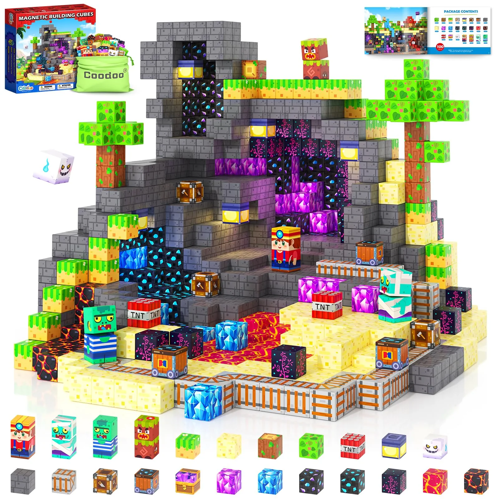 Coodoo Magnetische Bausteine - Baue Mine Magnet Welt für Kinder 4-8, Magnetische Fliesen Outdoor STEM Konstruktionsbausteine Sensorische Spielzeug für Jungen und Mädchen ab 3 Jahren Kinderspielzeug