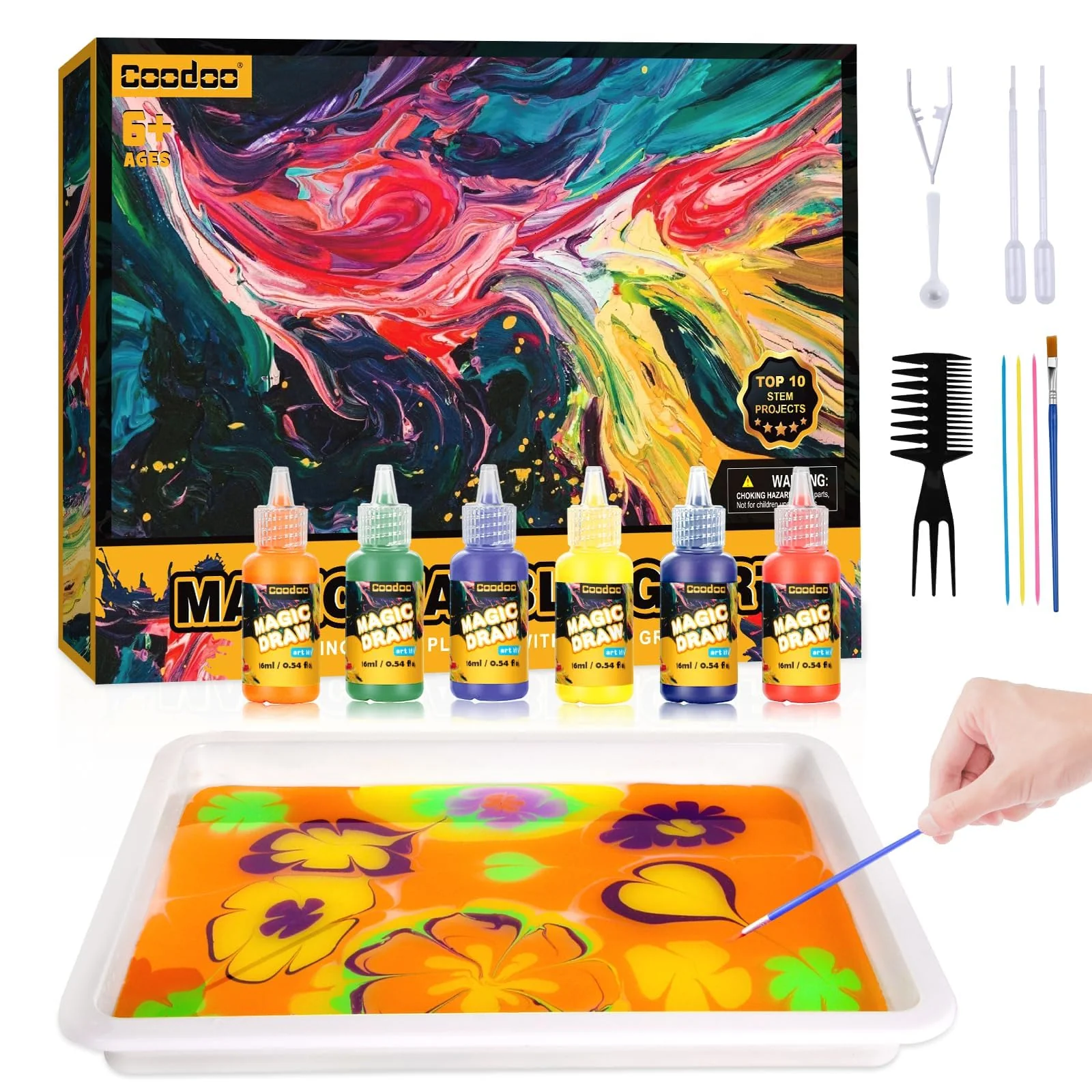 Coodoo Wassermarmorierungsfarbe für Kinder – Kunsthandwerk für Mädchen und Jungen, Bastelsets, ideale Geschenke für Kinder im Alter von 6+ bis 8–12 Jahren